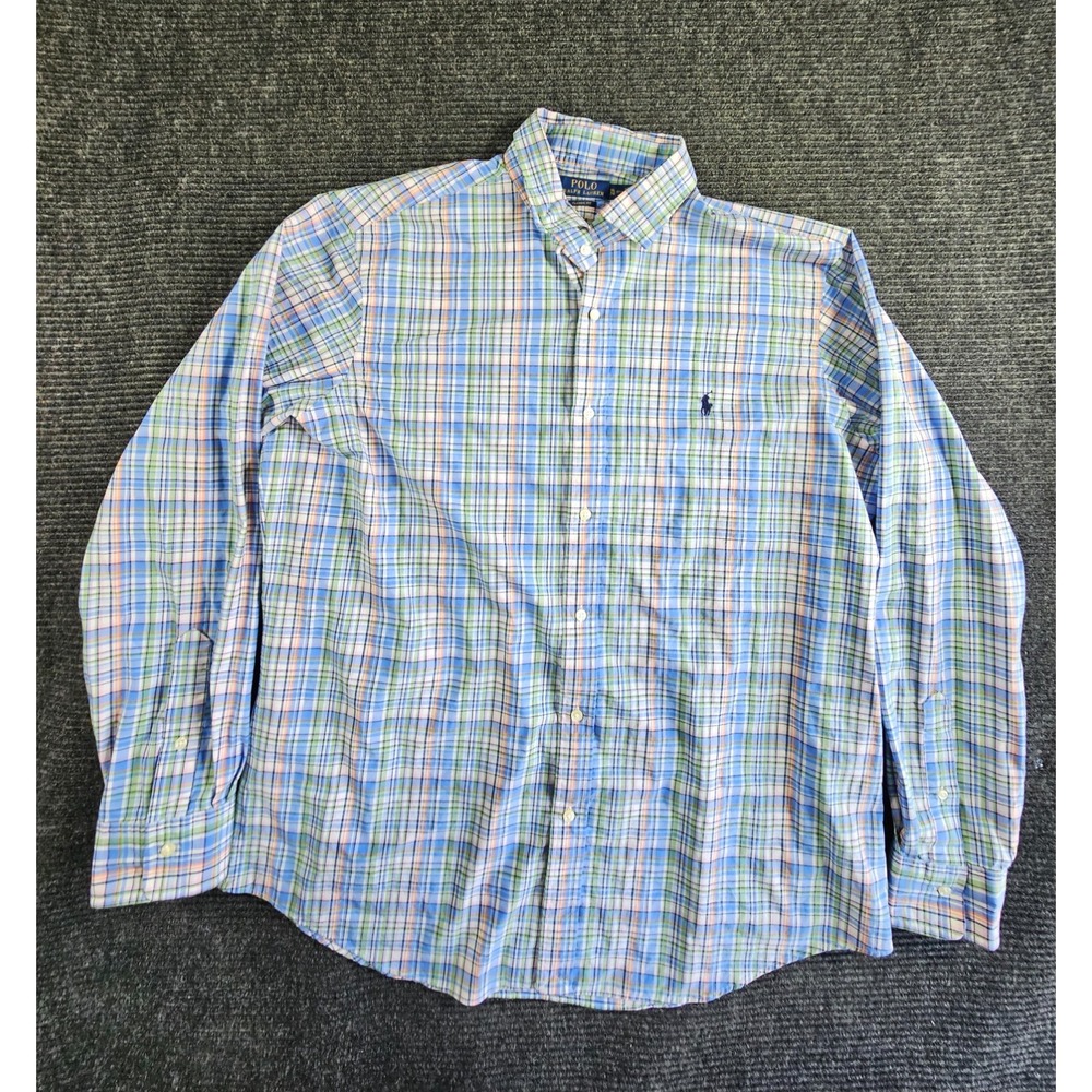 Polo Ralph Lauren Dress Shirt Mens XL 17.5 Multicolor Plaid Classic Fit Business